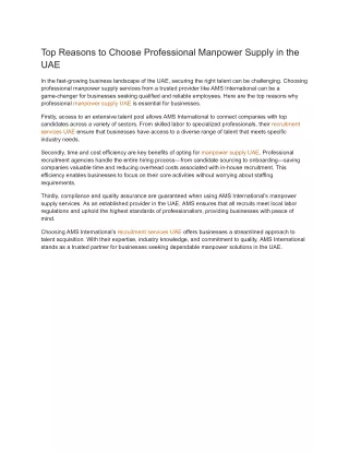 Top Reasons to Choose Professional Manpower Supply in the UAE