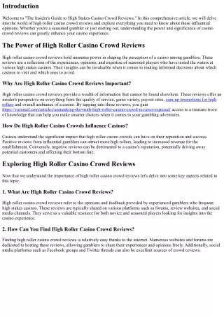 The Insider's Guide to High Stakes Casino Crowd Reviews
