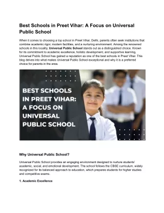 Best Schools in Preet Vihar_ A Focus on Universal Public School