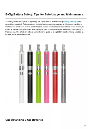 E-Cig Battery Safety Tips for Safe Usage and Maintenance