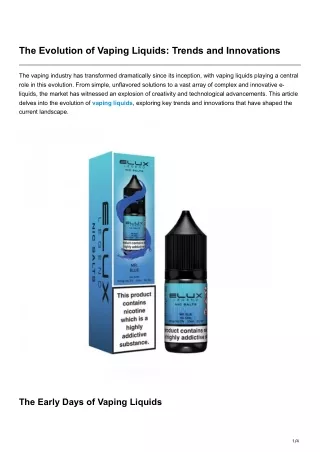 The Evolution of Vaping Liquids Trends and Innovations