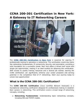 CCNA 200-301 Certification in New York_ A Gateway to IT Networking Careers