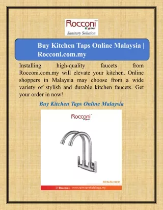 Buy Kitchen Taps Online Malaysia | Rocconi.com.my