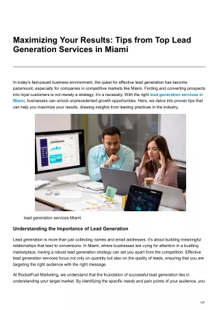Maximizing Your Results: Tips from Top Lead Generation Services in Miami