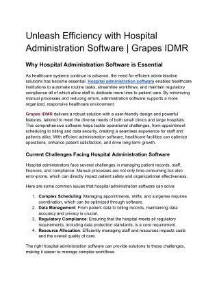 Unleash Efficiency with Hospital Administration Software _ Grapes IDMR