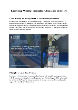 Laser Deep Welding Principles Advantages, and More