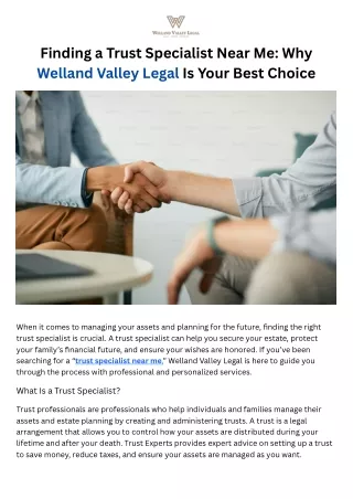 Finding a Trust Specialist Near Me Why Welland Valley Legal Is Your Best Choice.