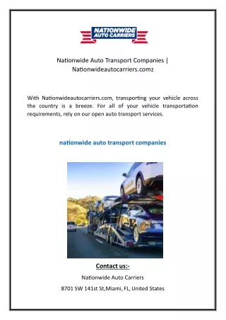 Nationwide Auto Transport Companies Nationwideautocarriers.comz