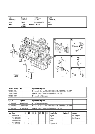 Volvo EC290B LC, EC290B LR Excavator Parts Catalogue Manual Instant Download (SN 17001 and up, 35001 and up, 85001 and u