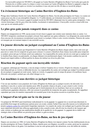 Coup de chance remarquable au Casino d'Enghien-les-Bains : 500 000 € gagnés