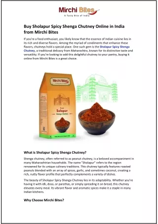 Buy Sholapur Spicy Shenga Chutney Online in India from Mirchi Bites