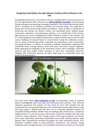 Navigating Sustainability: How Agile Advisors Facilitate LEED Certification in t