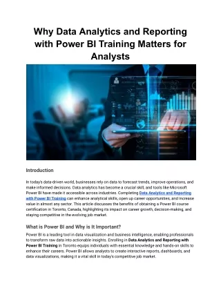 Why Data Analytics and Reporting with Power BI Training Matters for Analysts