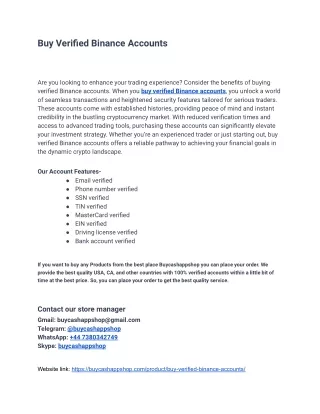All Buy Verified Binance Accounts In Website