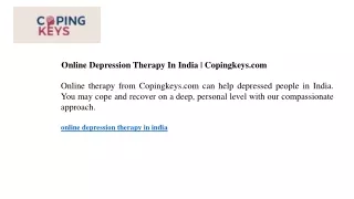 Online Depression Therapy In India  Copingkeys.com