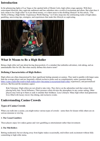 The Thrills of Being a High Roller: Experiences Worth Sharing