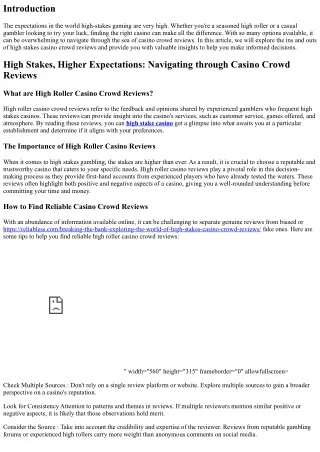 High Stakes, Higher Expectations: Navigating through Casino Crowd Reviews