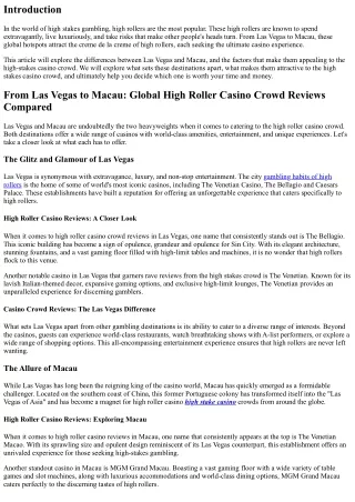 From Las Vegas to Macau: Global High Roller Casino Crowd Reviews Compared