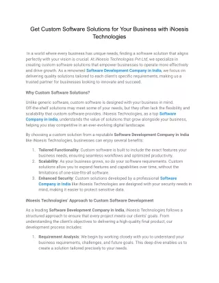 Get Custom Software Solutions for Your Business with iNoesis Technologies