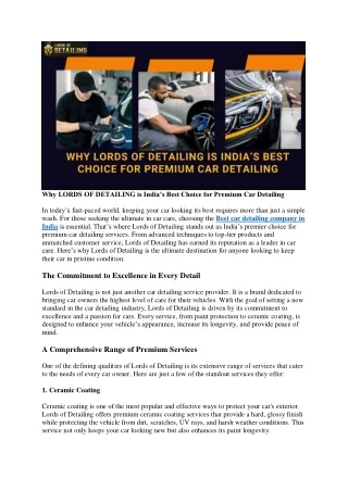 Why LORDS OF DETAILING is India’s Best Choice for Premium Car Detailing
