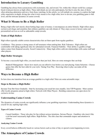 Explore the High Roller Experience - A Deep Dive Into Luxury Gambling
