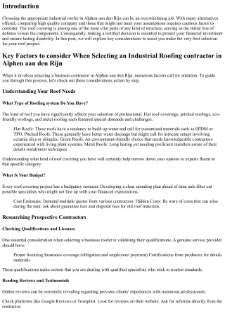 Trick Considerations When Choosing an Industrial Roofing professional in Alphen