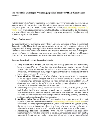 The Role of Car Scanning in Preventing Expensive Repairs for Thane West Vehicle Owners
