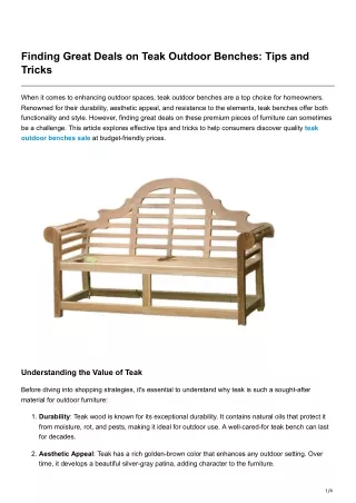 Finding Great Deals on Teak Outdoor Benches Tips and Tricks