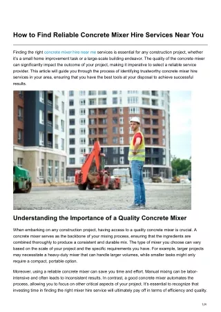 How to Find Reliable Concrete Mixer Hire Services Near You