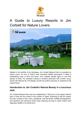 A Guide to Luxury Resorts in Jim Corbett for Nature Lovers