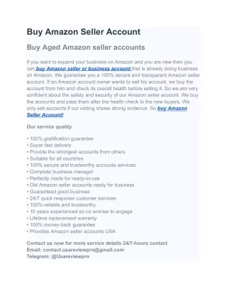 Buy Amazon Seller Account