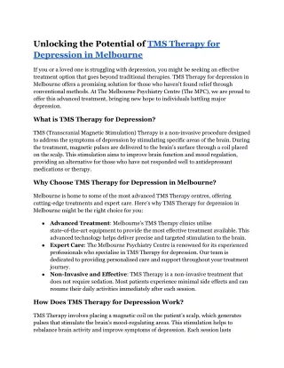 tms therapy for depression melbourne _ The MPC