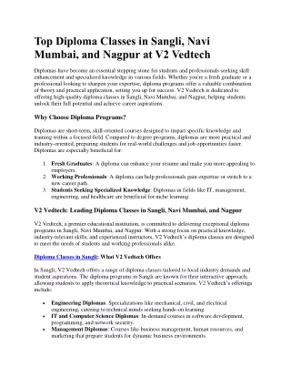 Top Diploma Classes at V2 Vedtech