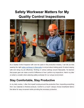 Safety Workwear Matters for Quality Control Inspections