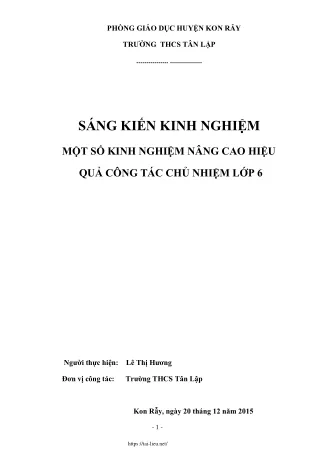 Một số kinh nghiệm nâng cao hiệu quả công tác chủ nhiệm Lớp 6