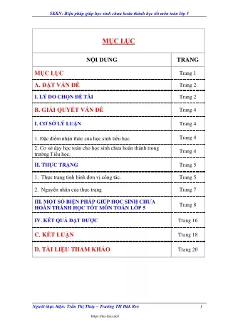 Biện pháp giúp học sinh chưa hoàn thành học tốt môn Toán Lớp 5