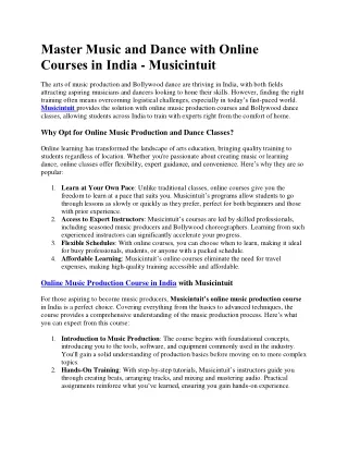 Master Music and Dance with Online Courses in India