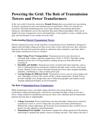 The Role of Transmission Towers and Power Transformers