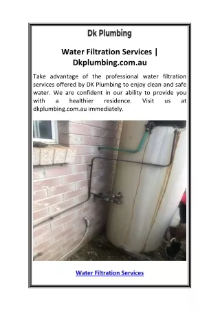 Water Filtration Services  Dkplumbing.com.au