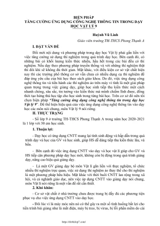 Tăng cường ứng dụng công nghệ thông tin trong dạy học Vật lý 9