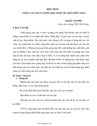 Nâng cao chất lượng học sinh yếu kém môn Toán
