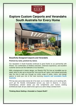 Explore Custom Carports and Verandahs South Australia for Every Home