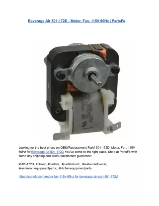 Beverage Air 501-172D - Motor, Fan, 115V 60Hz _ PartsFe