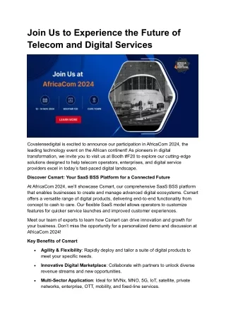 Join Us to Experience the Future of Telecom and Digital Services