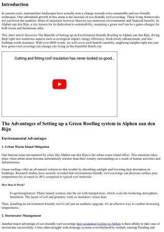 The Advantages of Installing an Environment-friendly Roofing system in Alphen aa