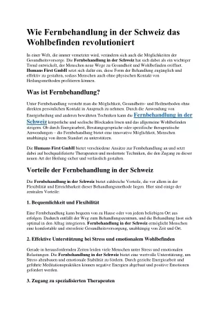 Wie Fernbehandlung in der Schweiz das Wohlbefinden revolutioniert