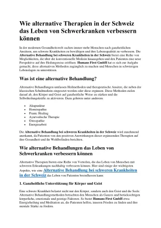 Wie alternative Therapien in der Schweiz das Leben von Schwerkranken verbessern können
