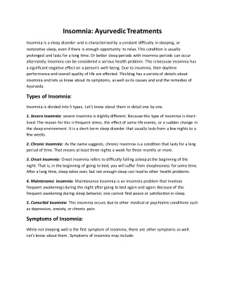 Ayurvedic Treatment Shirodhara for Insomnia A Case Series