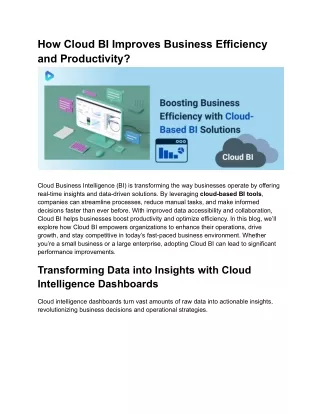 How Cloud BI Drives Efficiency and Elevates Productivity