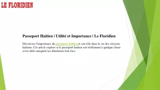 Passeport Haïtien  Utilité et Importance  Le Floridien